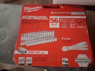 [NEW] (48-22-9008) Milwaukee 3/8" Drive 56pc Ratchet & Socket Set with FOUR FLAT