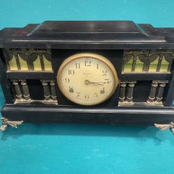 Antique Ingraham Adamantine Palace Mantle Clock, Lion Head Claw Foot,