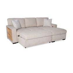 Playday Beige 93" 2 Piece Right Arm Facing Pop-Up Sleeper Chaise Sectional with USB & USB-C Ports