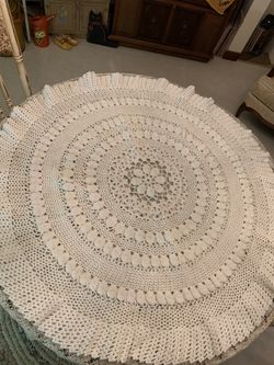 Vintage Crocheted tablecloth and coverings