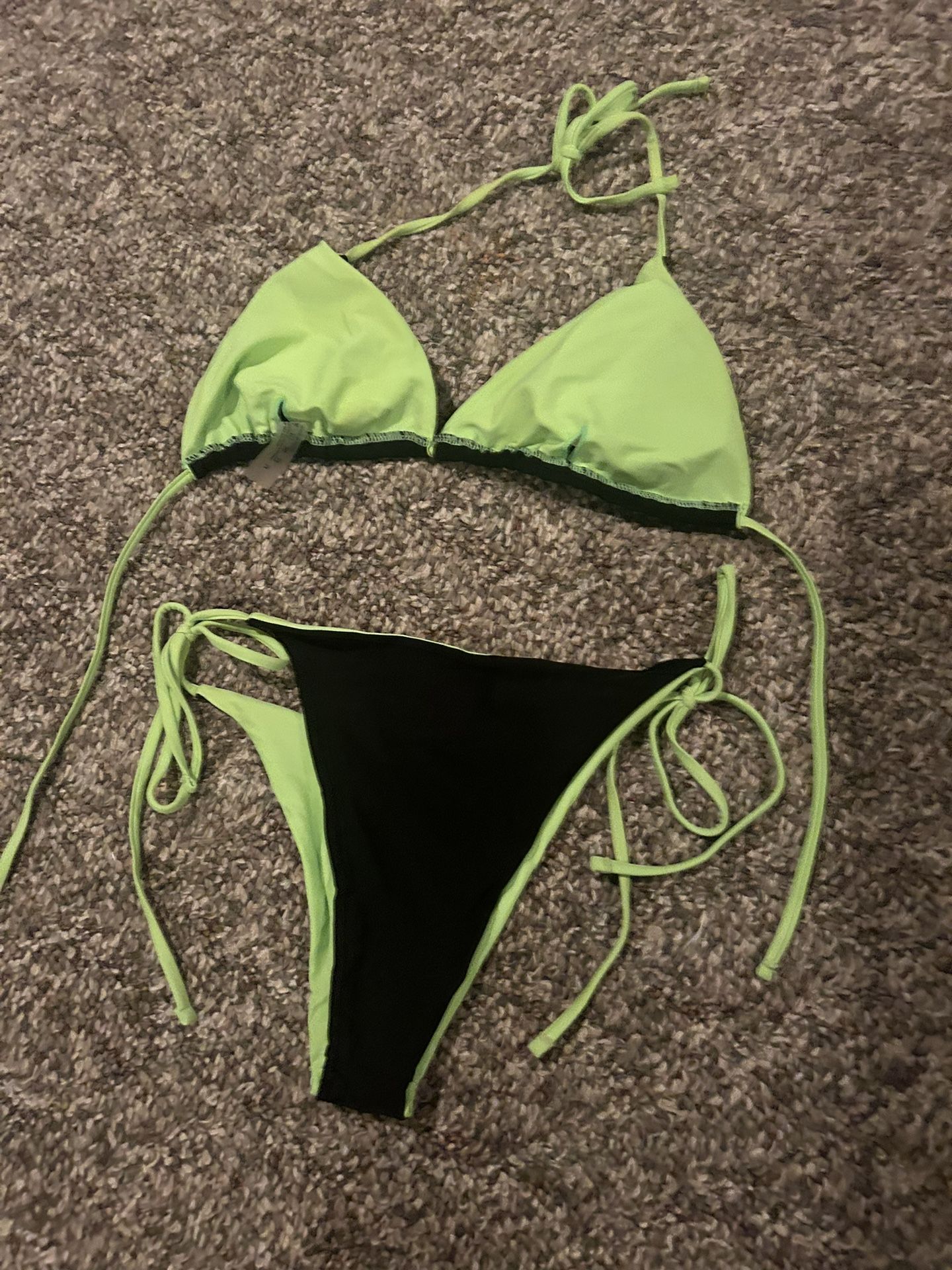 Multicolor Neon Green And Black Bikini 