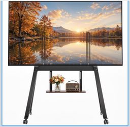 Rolling TV Stand for 49 to 80 Inch TVS, Holds up to 130 lbs, Black with 360° PU Quiet Wheels, Holds 130 Lbs, VESA 200x200 mm to 600x400 mm, Easy Insta