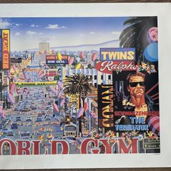 1980s Yamagata “World Gym” Hollywood Poster – 28” x 36” Arnold Era LA Pop Art