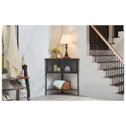 Corner Cabinet/Table, 3-Tier Shelves with Protection Door, Metal Frame Storage Shelf Organizer for Small Space, Living Room, Kitchen, Bathroom