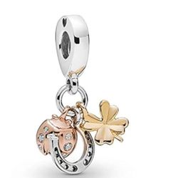Horseshoe, Clover and Ladybug beetle Dangle for Pandora bracelet necklace