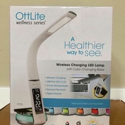 OttLite LED Lamp With Clock & Wireless Charging System 