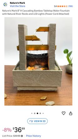 Nature's Mark 8" H Cascading Bamboo Tabletop Water Fountain with Natural River Rocks and LED Lights (Power Cord Attached)
