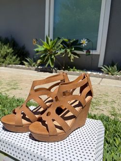 Brown strappy wedge sandals
