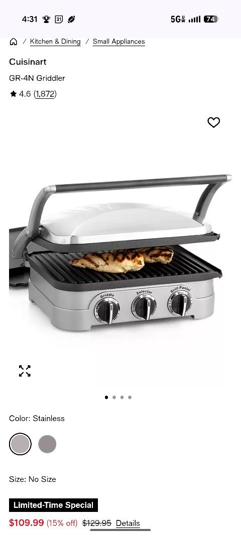 New CUISINART GRIDDLER GR-4N