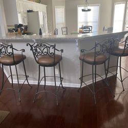 Beautiful Set Of 4 Pewter Bar Stools   