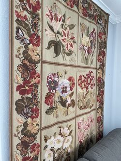 Large Floral Botanical Needlepoint Tapestry Wall Hanging