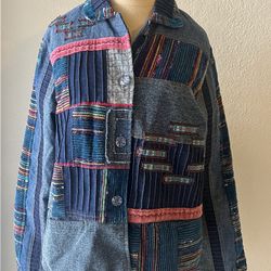 Parsley & Sage Denim Button Up Bead Art Buttons Jacket Size medium