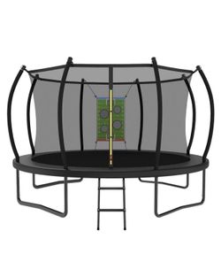 Trampoline Outdoor 14FT 12FT 10FT 8FT with Safety Enclosure Net, Recreational Trampoline for Kids and Adults, Anti-Rust, ASTM Approved, Black