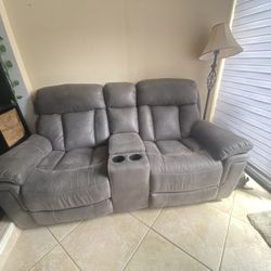 Gray Suede Two Seater Recliner 