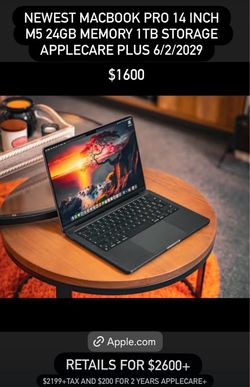 Newest MacBook Pro 14 Inch M5 24 GB 1TB storage