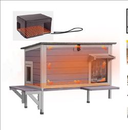 Wooden Cat House~NEW~ w Heated Pad, Outdoor Cat Shelter w Liner Inside, Waterproof Feral Cat