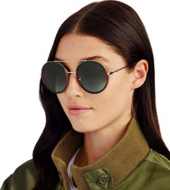 Gucci GG0061S brow bar round sunglasses 56mm gold frames green gradient lenses