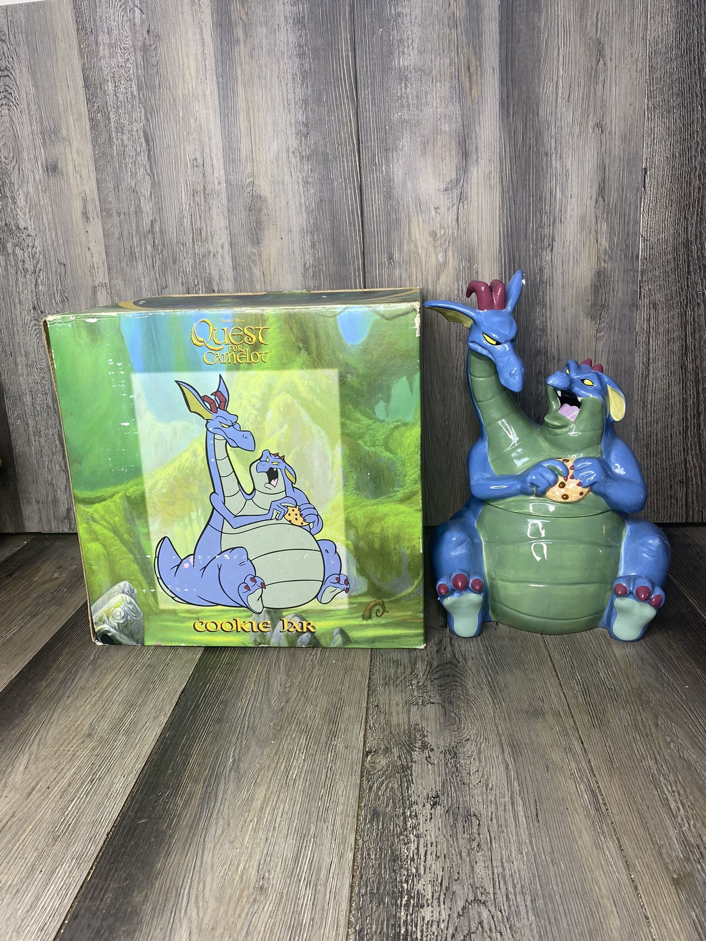 Quest for Camelot Cookie Jar Warner Bros 1998 2 Devon Cornwall Dragon 14" & Box