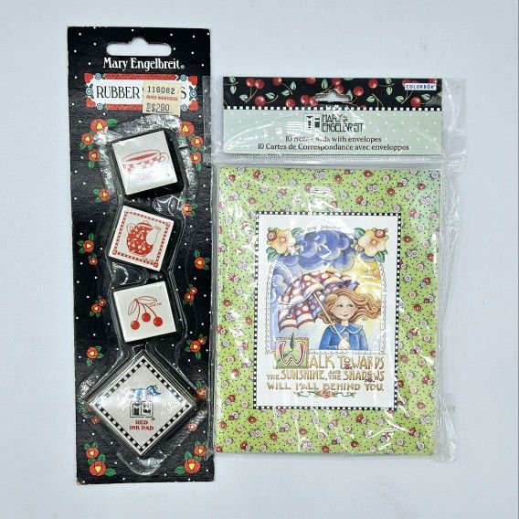 NIP MARY ENGELBREIT Umbrella Redhead Note Cards Envelopes 10 Tea Rubber Stamps