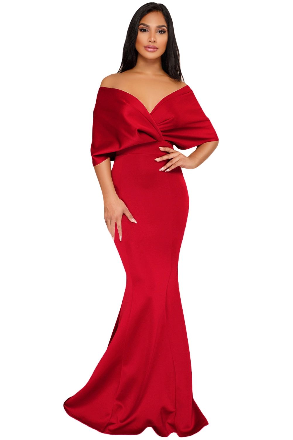 Red Off The Shoulder Mermaid Maxi Dress Size 4-6 and Size 8-10