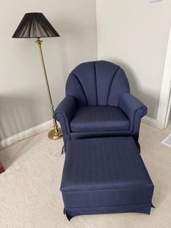 Navy Swivel Rocker and Storage Ottoman