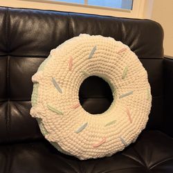 Handmade Crochet Donut Pillow | Cute Donut Cushion | Home Decor | GREEN