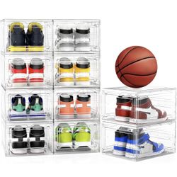 Brand new 10 Pack XX Large Thicken Hard Shoe Organizer Storage Boxes for Closet, Modular Space Saving Shoe Boxes Clear Plastic Stackable Sneaker Conta