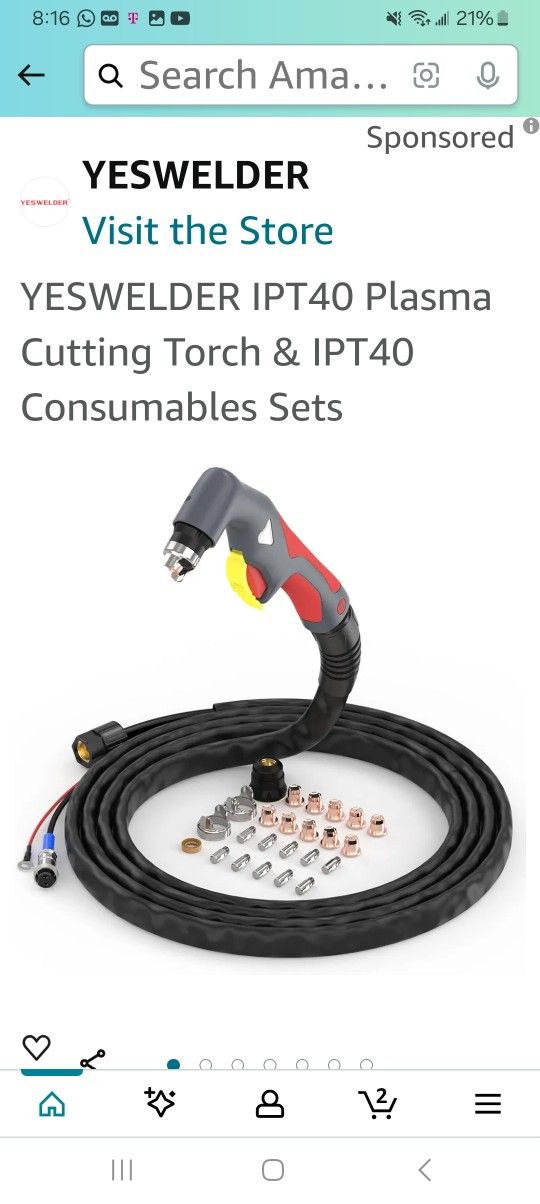 YESWELDER IPT40 Plasma Cutting Torch for YESWELDER CUT- 65DS Plasma Cutter & Consumables Set
