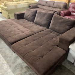 Brown Sectional Couch With An Ottoman “WE DELIVER”