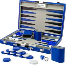 Backgammon Sets for Adults – 15-Inch PU Leather Board Game – Classic 2-Player Travel Backgammon Set with 32 Playing Pieces, Dice, and Cups