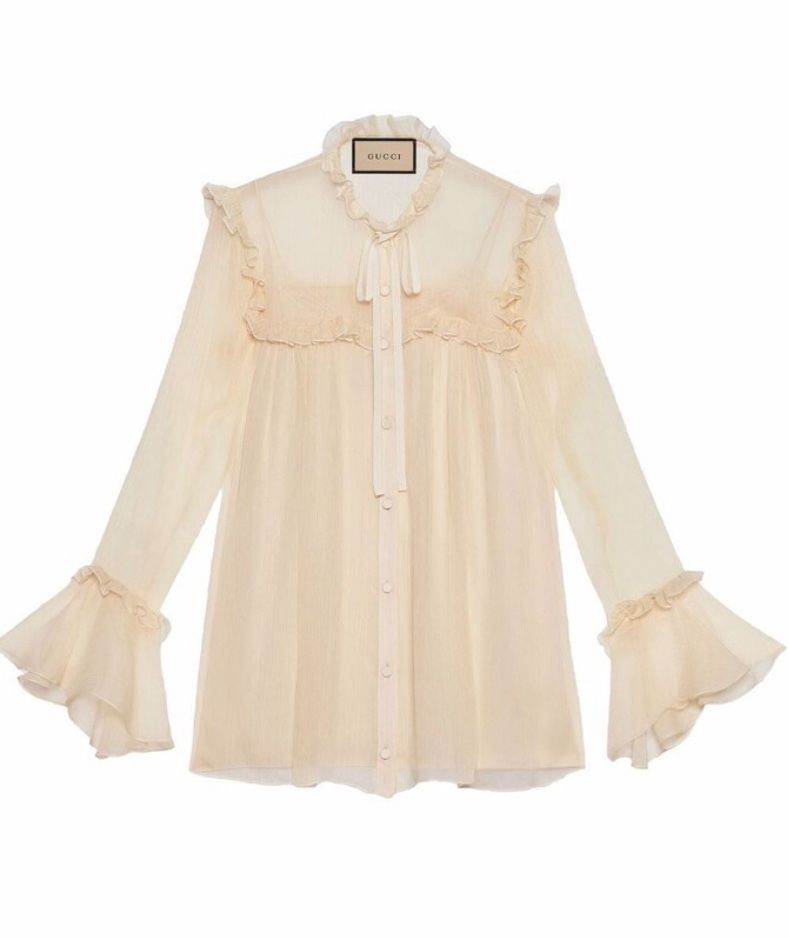 Women’s Gucci Silk Chiffon Ruffle Blouse Size 38 . New With Tags .