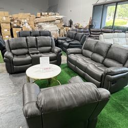 Grey Recliner 3 PCs Sofa Set / Juego de sofás reclinables Gris de 3 piezas