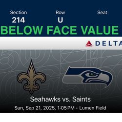 $80 Below Face! Seahawks vs Saints 9/21 Section 214