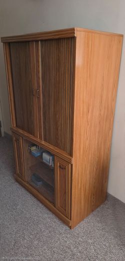 Wood Armoire Cabinet with Glass Doors