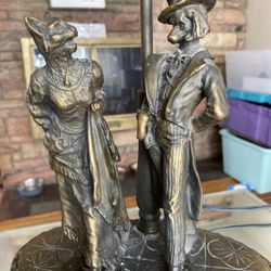 Vintage Dog And Cat Bronze Lamp 