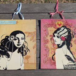 Set of 2 Papaya Art Wall Plaques by Anahata Joy Katkin – 12"x16" Mixed Media Prints

