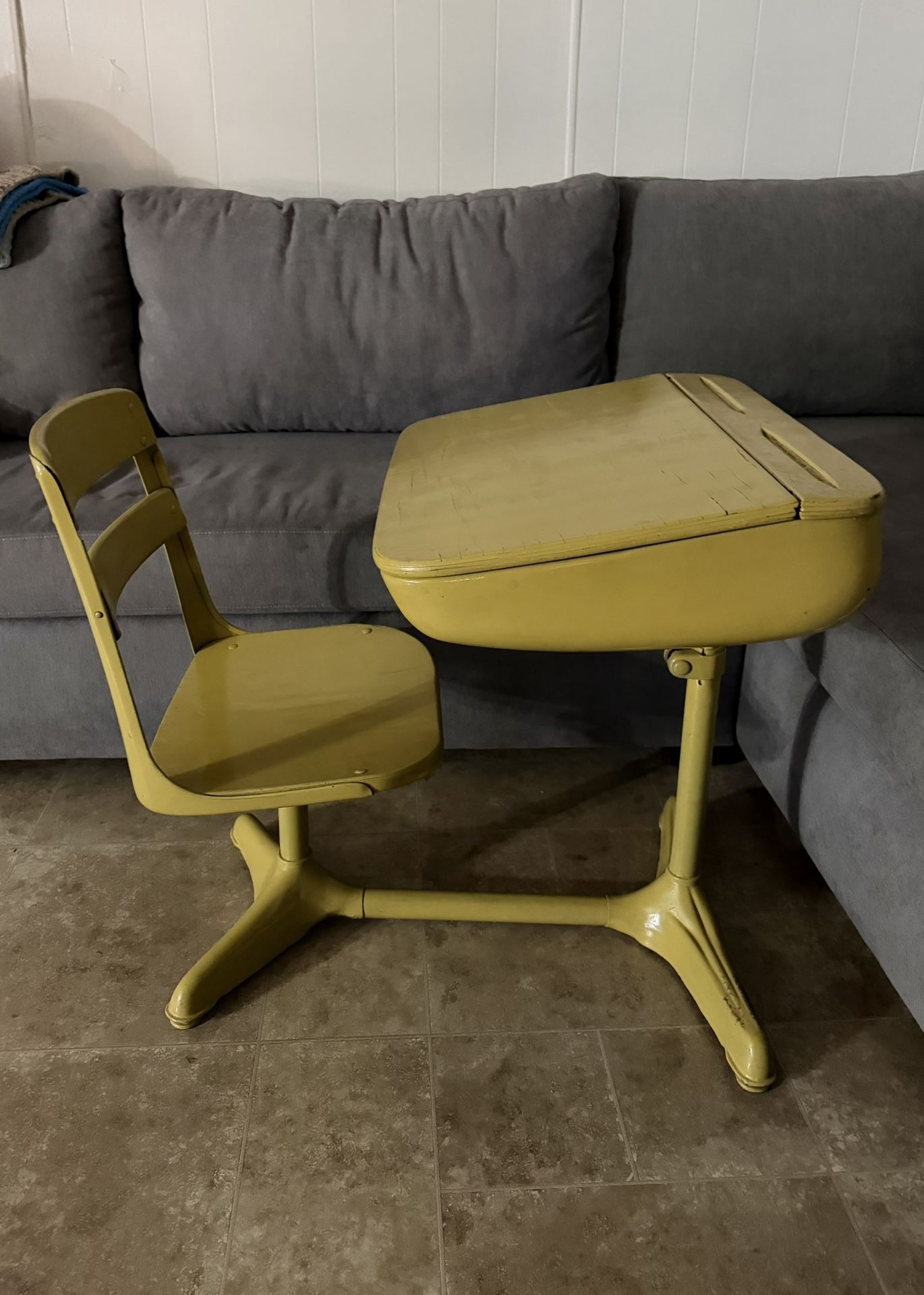 vintage school desk with attached chair