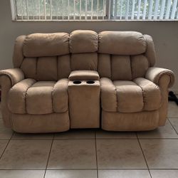 Beige Double Recliner Sofa
