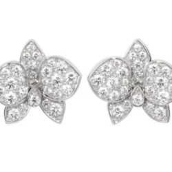 Stunning! Diamond Caresse D’Orchidees Flower 14Kt White Gold Earrings  
