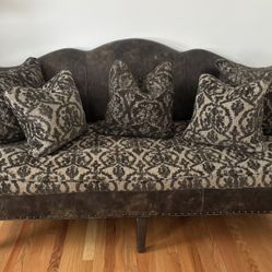 Arhaus Brown Beige Leather Sofa 