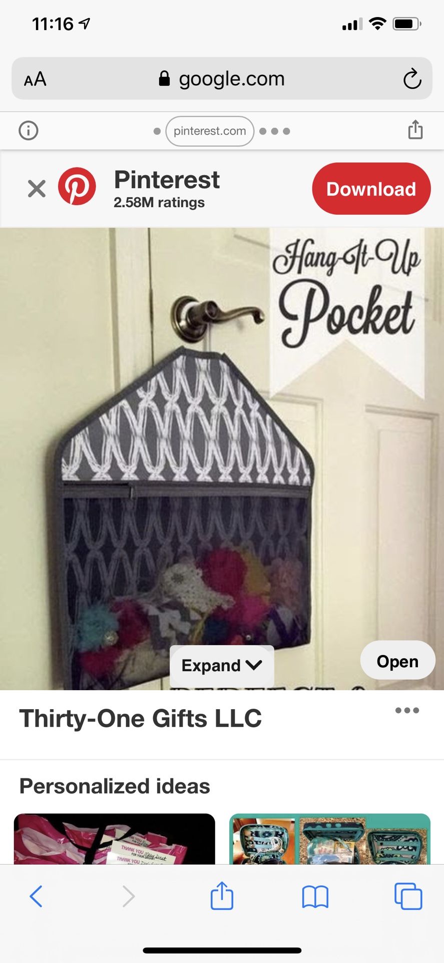 New, Thirty One hang-it-up pocket