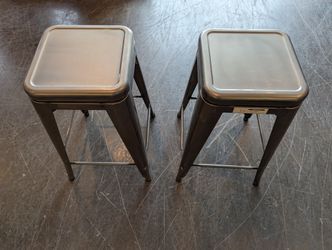 Industrial Style Brushed Metal Twisting Square Stools - Set of Two