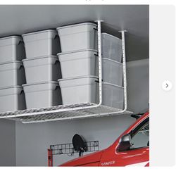 New in box garage rack to storage stuff  HyLoft 60"x45" Pro Ceiling Storage Mount Shelf - White