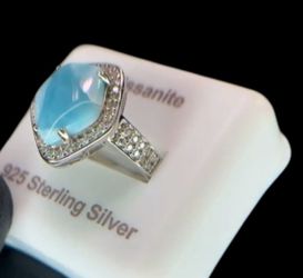 Cushion Larimar Ring With Mossinate Size 8