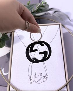 Black and Silver Bag Charm: G G Interlocked Designer Keychain