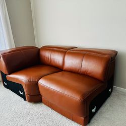 Macy’s Lexanna Corner + Armless Chair (Leather, Warm Brown) – Like New – Bundle Deal