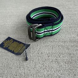 Polo Ralph Lauren D-Ring Belt Green Blue Striped Canvas 37” NWT Unisex