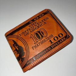 Mens Leather Wallet Bill Money Billfold US 100 Dollar Safe Purse Bifold On Hand