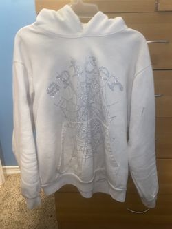white rhinestone sp5der hoodie