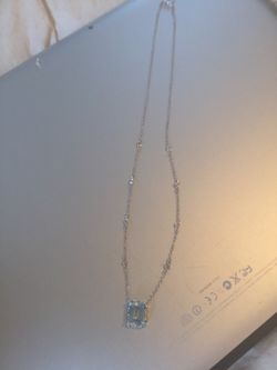 Aqua marine and diamond rectangle necklace